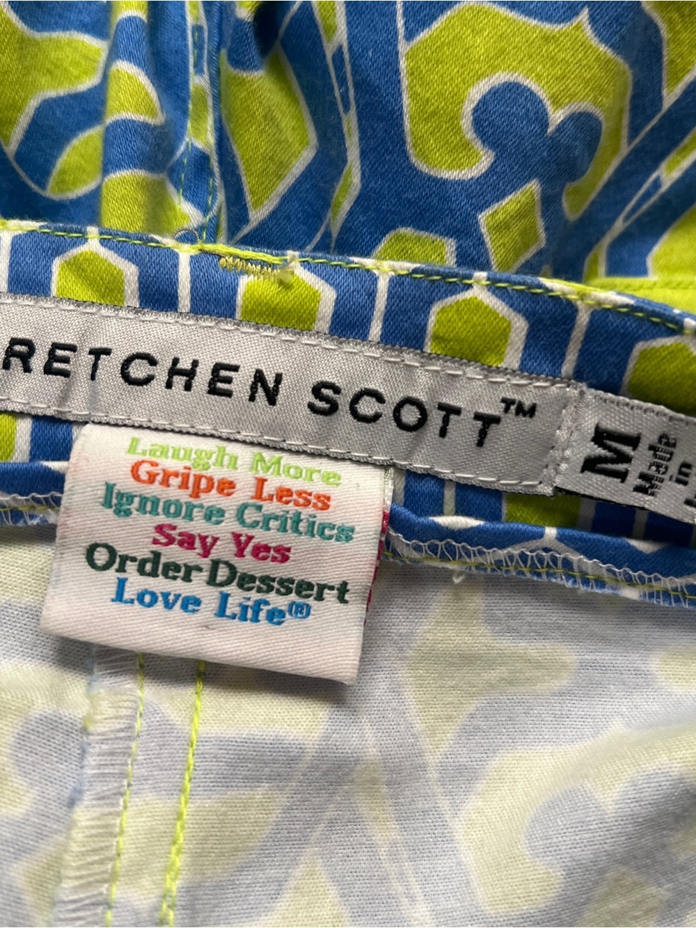 GRETCHEN SCOTT Gripeless Pants Blue Green Floral Geo Stretch Ankle Size M - Picture 6 of 13